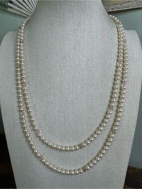 Glass Pearl Necklace with Crystal Beads and Sterling 925 Clasp 1920’s Flapper